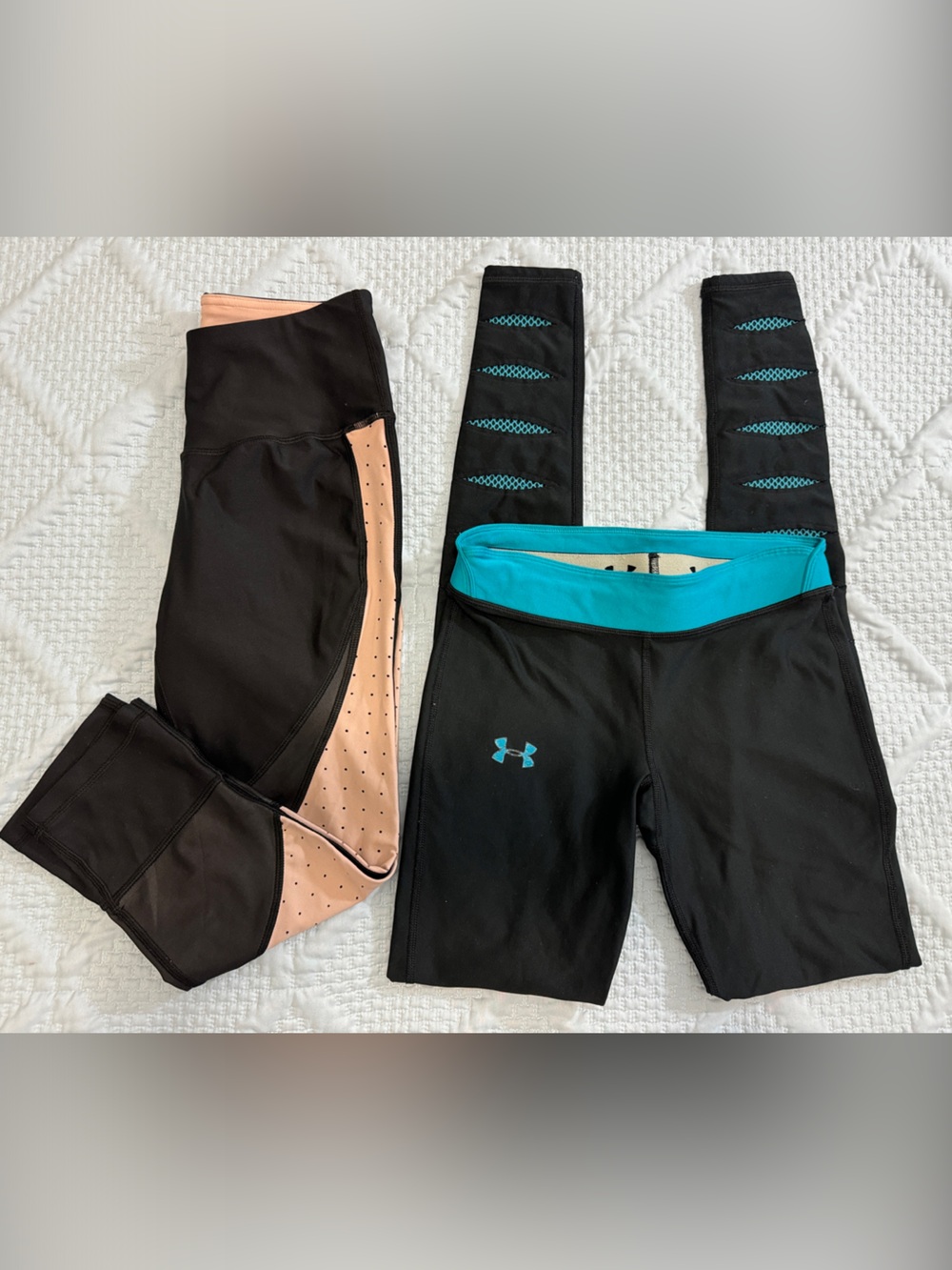 Under Armour Black work out pants with Teal Waist panel, C&C California small